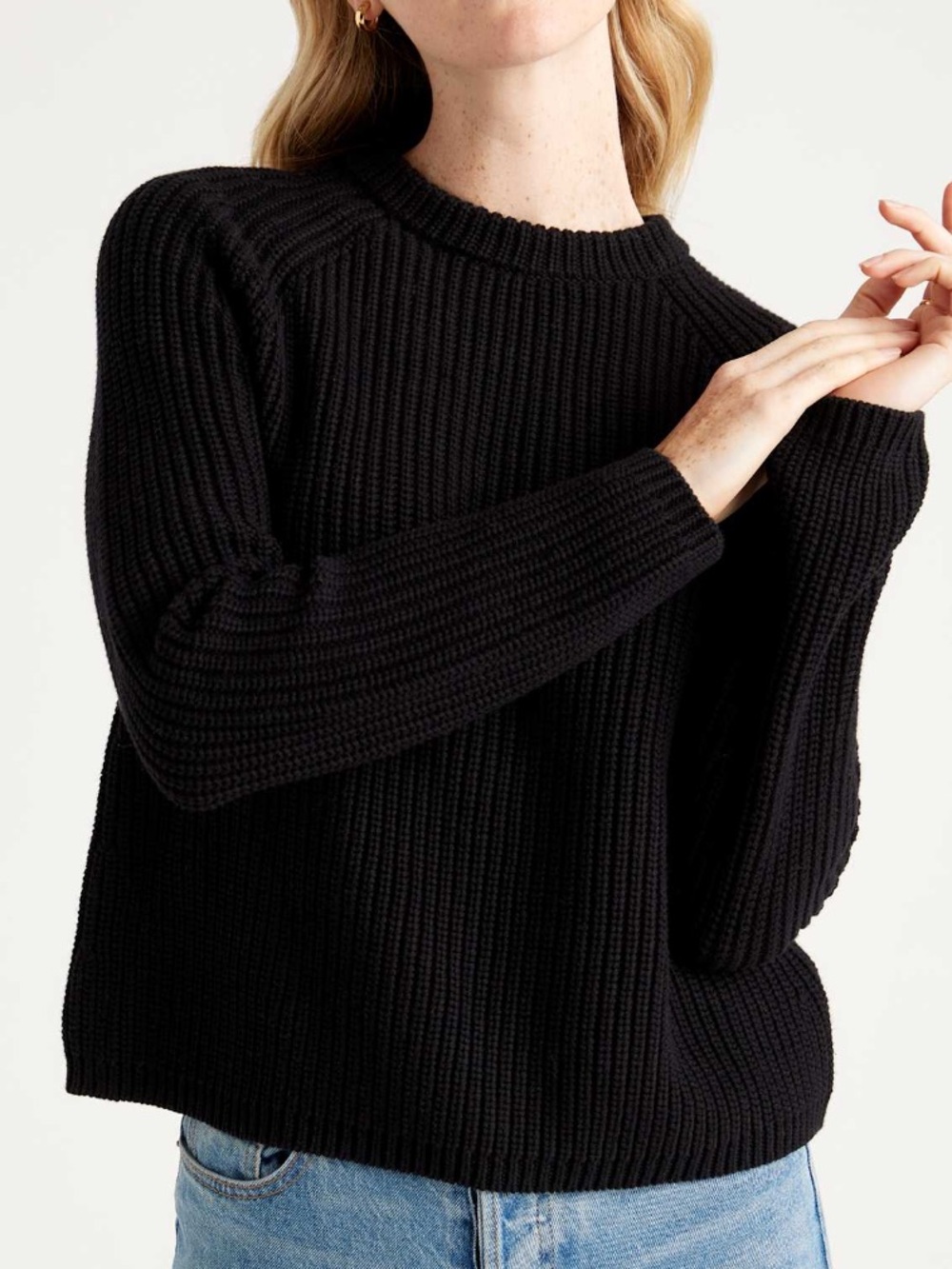 Quince Organic Cotton Black Ribbed Crewneck Sweater